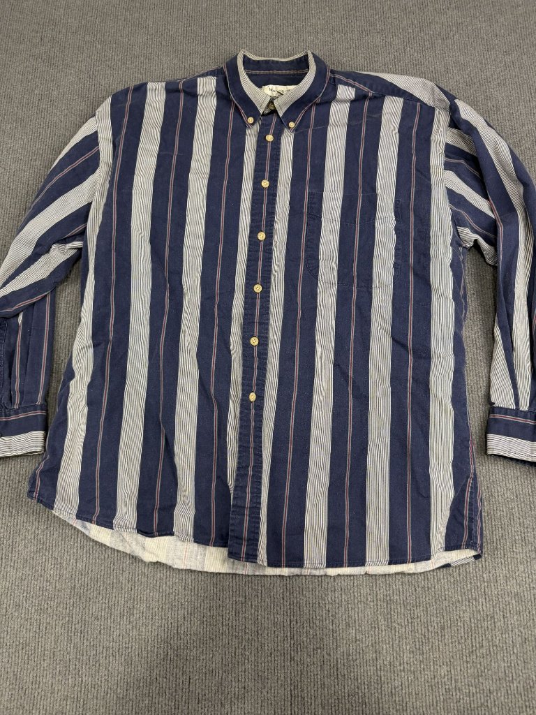 Munsingwear Mens Large Blue & White Striped Button-Down Long Sleeve Shirt